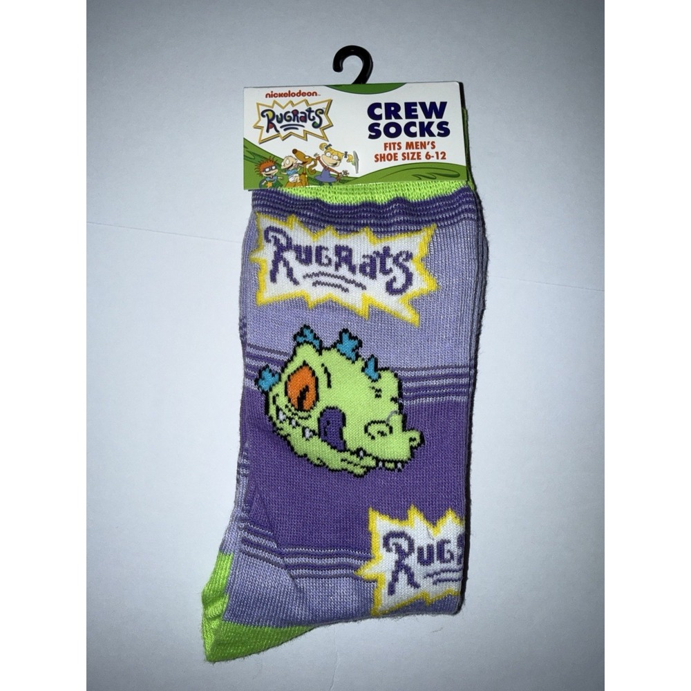Nickelodeon Rugrats Men Crew Socks 6-12 Purple Reptar Cartoon Novelty Gift NWT